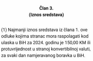 Iznos sredstava za strance za ulazak u nasu zemlju