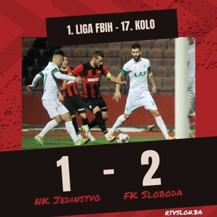 U susretu 17. kola Prve lige FBiH Sloboda je u gostima savladala Jedinstvo sa 2:1
