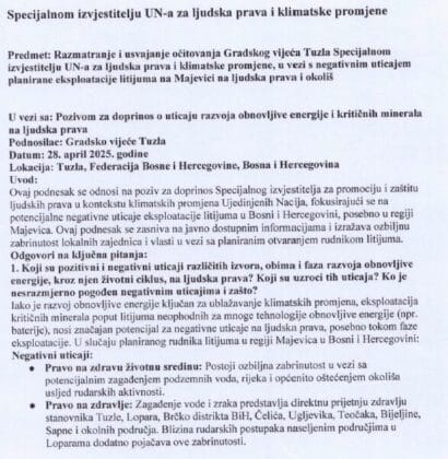 Tuzla upozorava UN na prijetnje ljudskim pravima zbog planirane eksploatacije litijuma