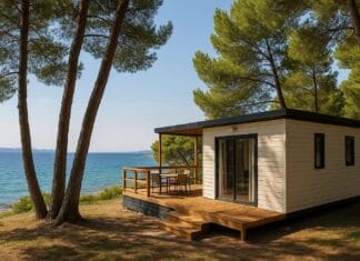 kampovanje ljeti, glamping hrvastka Mobilna kućica u borovoj šumi uz Jadransko more