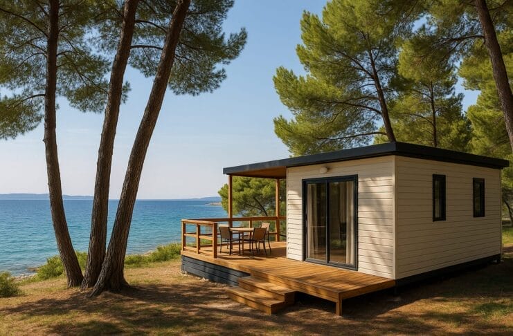 kampovanje ljeti, glamping hrvastka Mobilna kućica u borovoj šumi uz Jadransko more