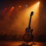 nezaboravne rock balade, Gitara u reflektoru na koncertnoj pozornici, simbol nezaboravnih rock balada koje povezuju generacije