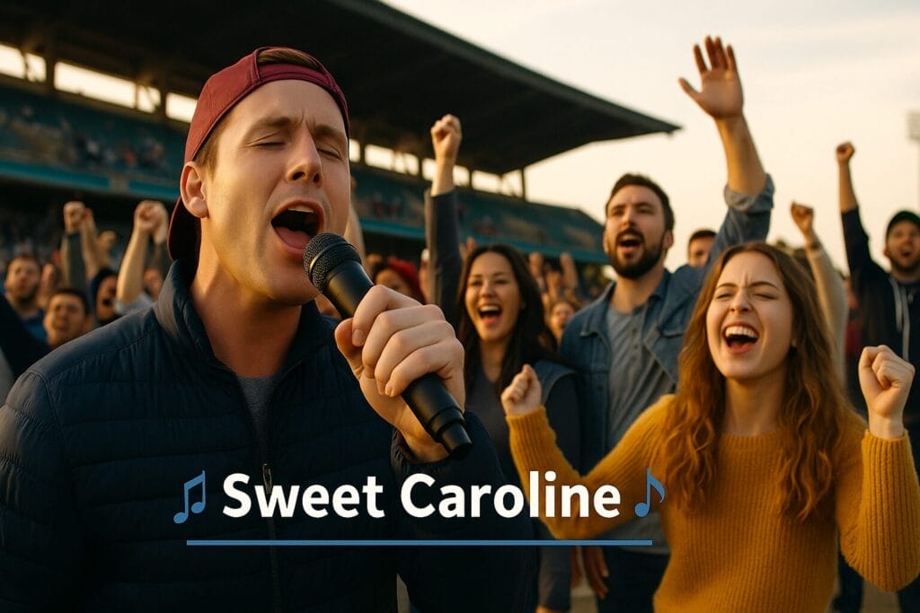 Publika pjeva pjesmu Sweet Caroline na stadionu tokom zalaska sunca