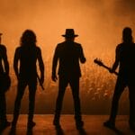 Guns N' Roses koncert u Beogradu, Silhouette benda na koncertnoj bini ispred publike u sumrak