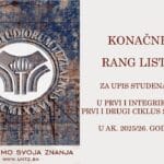 UNTZ: Objavljene konačne rang liste za prvi ciklus studija