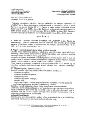 Novi detalji o kamenolomu Začula, 2. Rješenje o okolišnoj dozvoli za GP Pušina d.o.o. – kompletan dokument