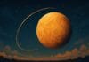 Retrogradni Merkur, Ilustracija planete Merkur u retrogradnom kretanju na noćnom nebu s tragom putanje