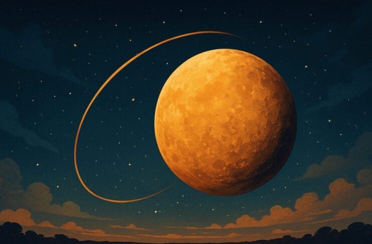 Retrogradni Merkur, Ilustracija planete Merkur u retrogradnom kretanju na noćnom nebu s tragom putanje