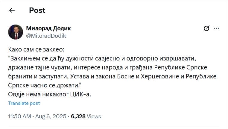 Evo šta Dodik poručuje nakon odluke CIK-a