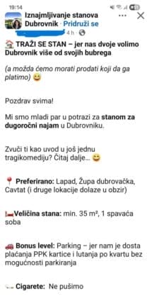 Bubreg za stan – oglas iz Dubrovnika