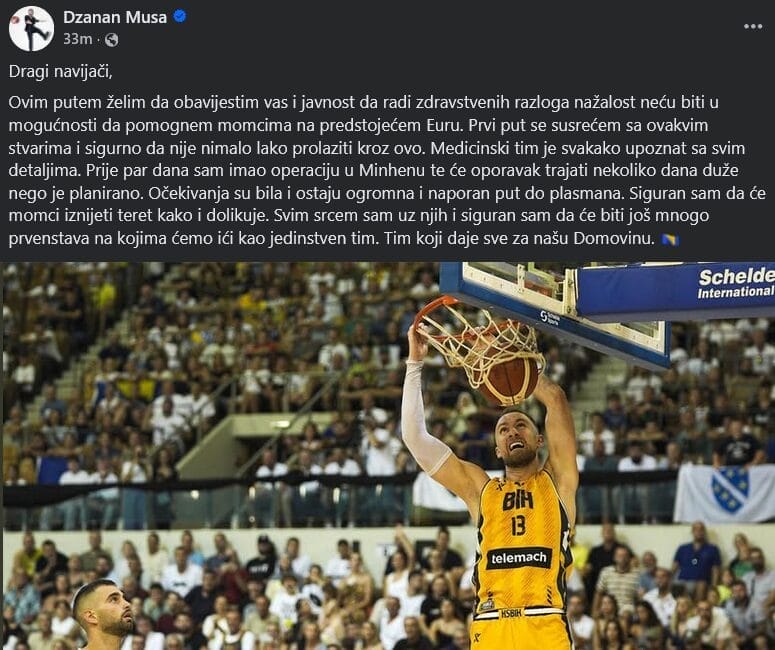 Džanan Musa zbog operacije propušta Eurobasket
