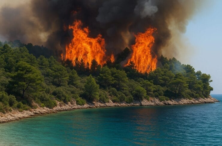 Klimatski ekstremi, Mediteranska obala zahvaćena požarom – klimatski ekstremi 2025