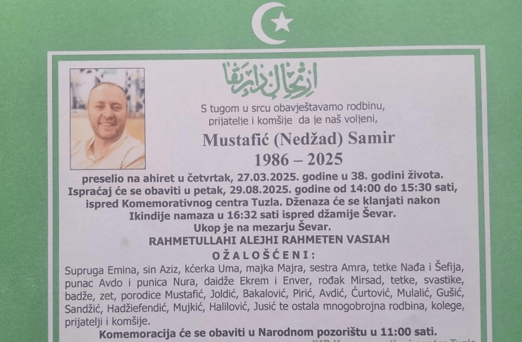 Dženaza Samiru Mustafiću u petak, 29. avgusta